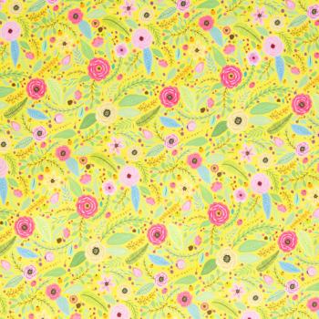 Bauwoll Druck Blüten und Blätter auf Gelb von Happy Easter by Swafing 